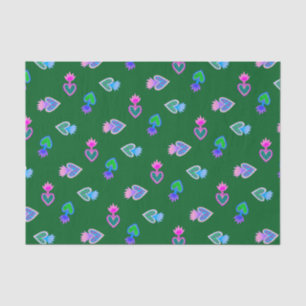 Papel De Seda Corações Sagrados - Arte Popular Católica Verde