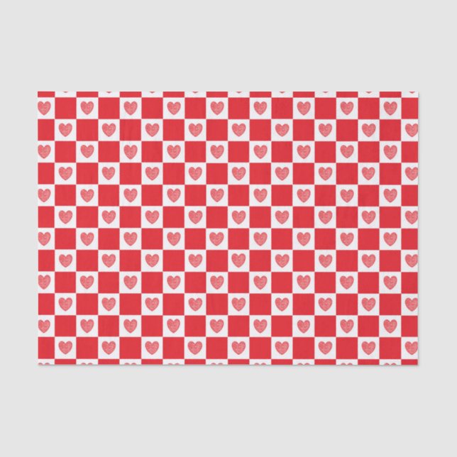 Papel De Seda Corações vermelhos Checkered (Frente )