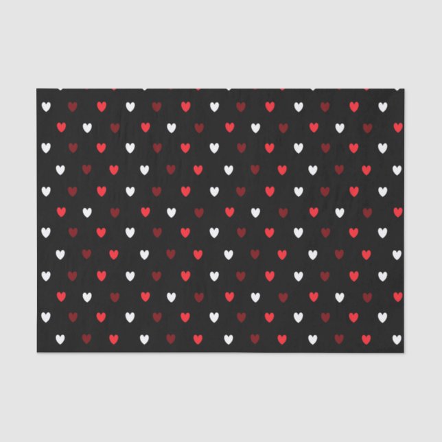 Papel De Seda Corações vermelhos e brancos em preto (Frente )