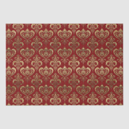Papel De Seda Corações Vermelhos e Dourados Elegantes Damask do 