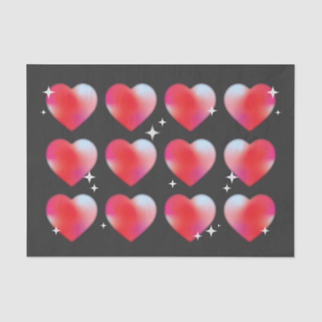 Papel De Seda Corações vermelhos e estrelas em fundo negro (Frente )