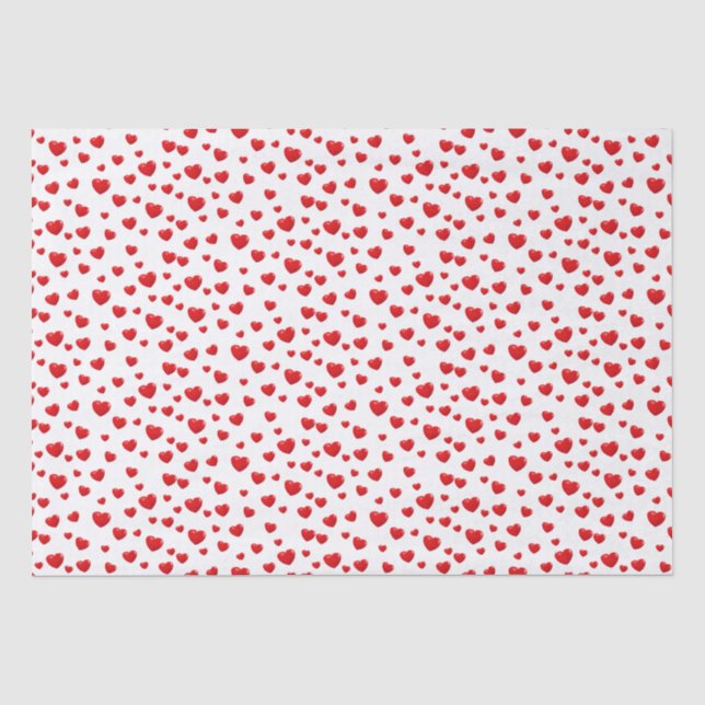 Papel De Seda Corações Vermelhos Espalhados Em Branco (Frente )