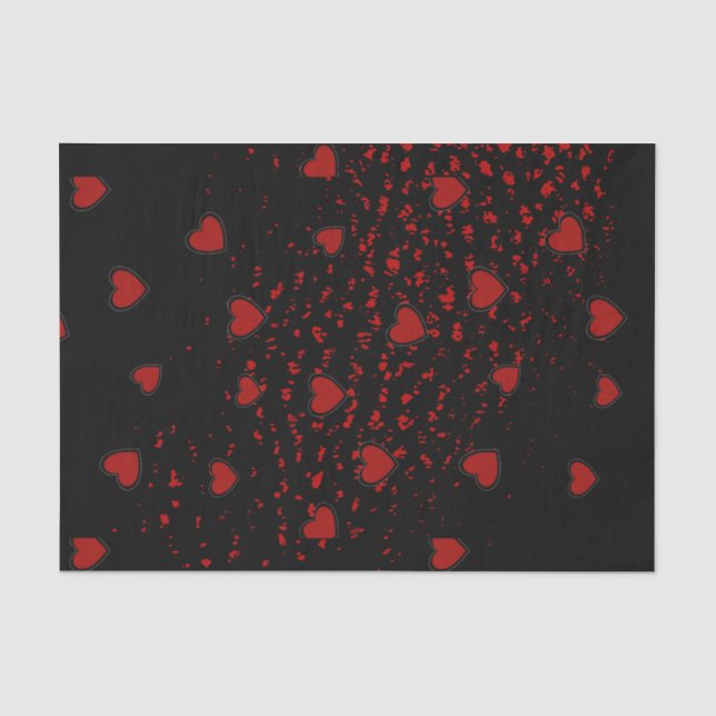 Papel De Seda Corações Vermelhos Espalhados/ Pretos (Frente )