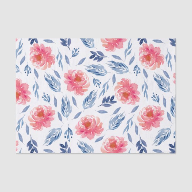 Papel De Seda Coral aquoso e flores de marinho (Frente )