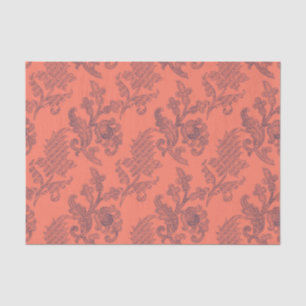 Papel De Seda Coral, Azul-Marinho e Floral Damask Prateado Vinta