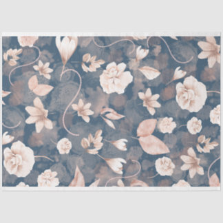 Papel De Seda Coral Blush Pink Padrão Floral Azul