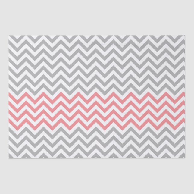 Papel De Seda Coral Cinza White Chevron (Frente )