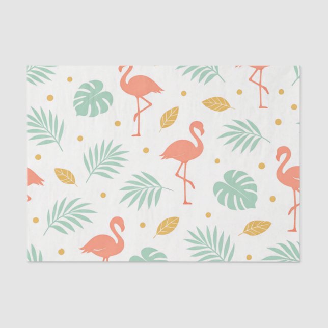 Papel De Seda Coral Flamingo Tropical Leaf Pattern (Frente )