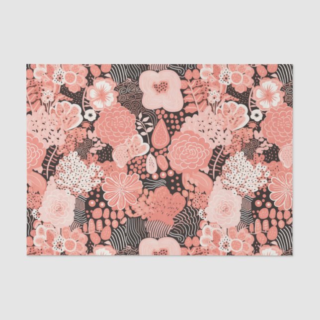 Papel De Seda Coral Moderno Padrão Floral (Frente )
