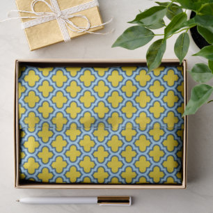 Papel De Seda Corante amarelo e azul-bebê, latido, quatrefoil
