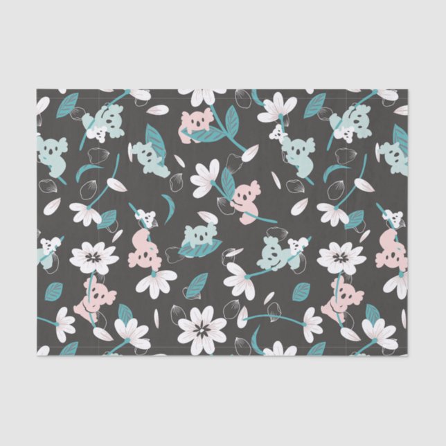 Papel De Seda Corante Koala Pattern Cute Animal e Floral (Frente )