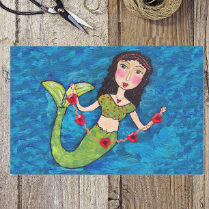 Papel De Seda Corda verde da sereia da arte popular de coraçõe