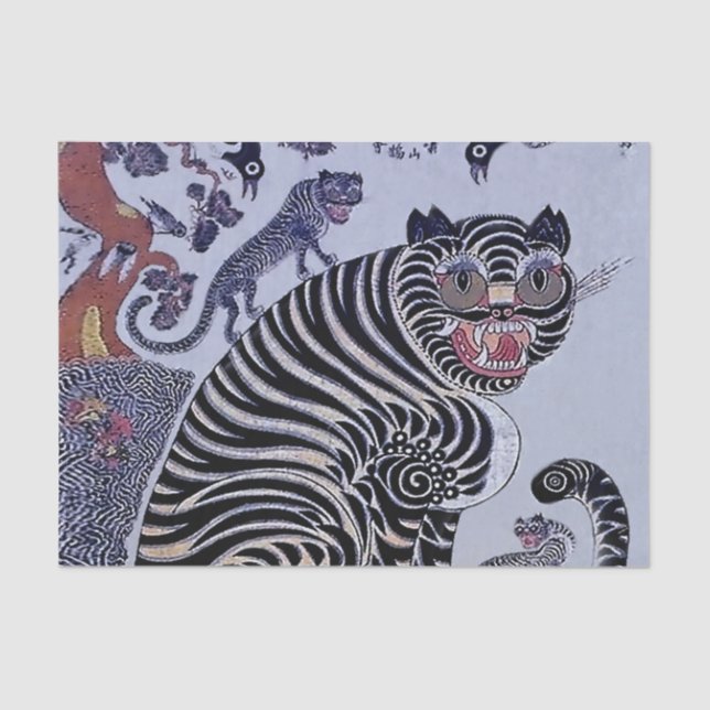 Papel De Seda Coreano Tiger Minhwa com Três Cubos (Frente )