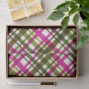 Papel De Seda Cores de Natal Xadrez Rosa Verde