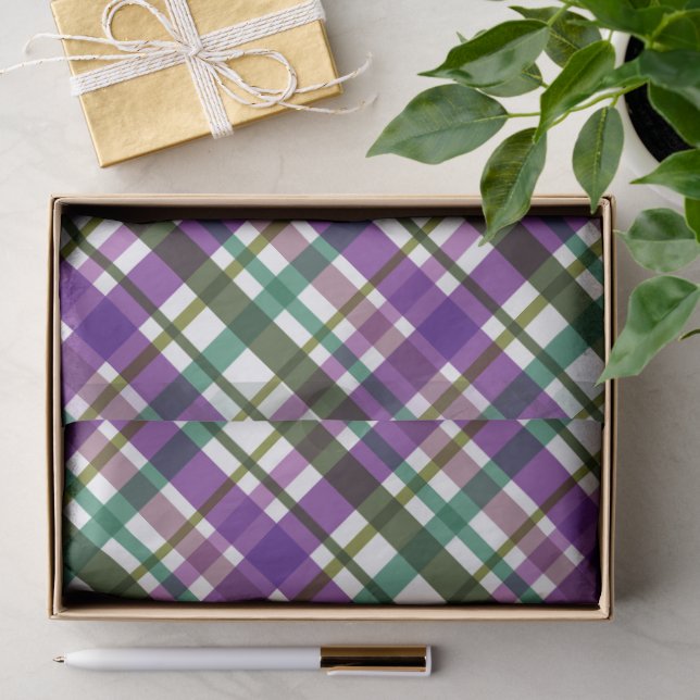 Papel De Seda Cores de Natal Xadrez Roxo Verde Azul (Presente)