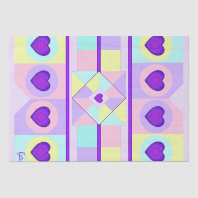 Papel De Seda Cores de pastel e corações roxos batendo (Frente )