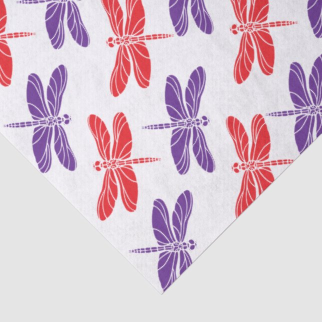 Papel De Seda Cores DIY, Libélulas Roxas Vermelhas (Detalhes )