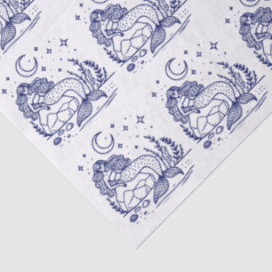 Papel De Seda Cores DIY Sedutora Sereia em Rochas Lua #2 Azul