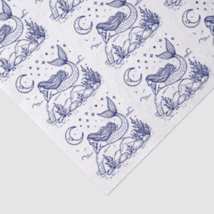 Papel De Seda Cores DIY Sirene Sedutora Deitada em Rochas Azul L
