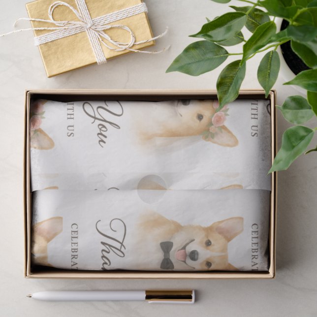 Papel De Seda Corgi Aquarela Casamento Obrigada (Presente)
