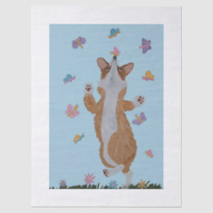 Papel De Seda Corgi Dançando com Borboletas