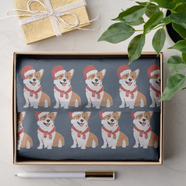 Papel De Seda Corgi de Natal Rico Sofisticado Inverno Azul-Marin (Presente)