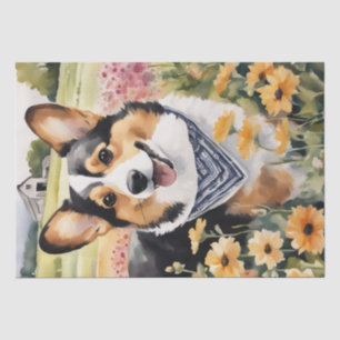 Papel De Seda Corgi Meadow Magic: Uma Delícia Floral De Decoupag