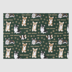 Papel De Seda Corgis celebra o Natal - quebra de padrão verde