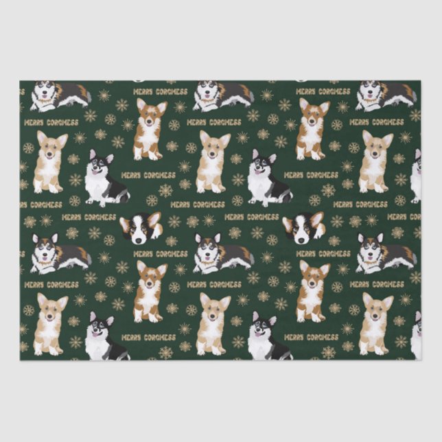 Papel De Seda Corgis celebra o Natal - quebra de padrão verde (Frente )