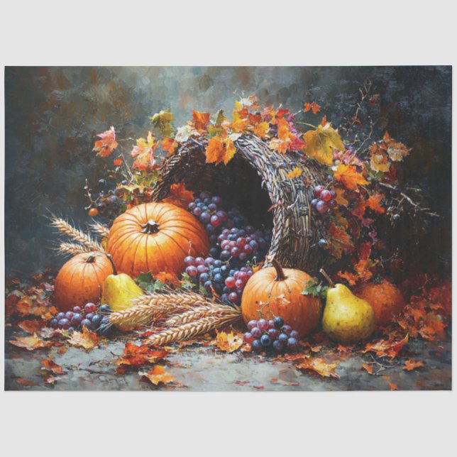 Papel De Seda Cornucópia de Outono em Decoupage (Frente )