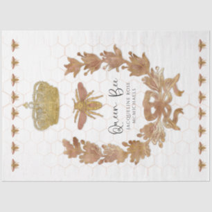 Papel De Seda Coroa de Abelha Rainha Rose Gold Nome do Bebê Arte