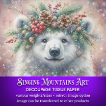 Coroa de Azevinho de Urso Polar Decoupage de Inver