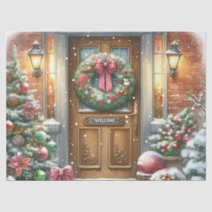 Papel De Seda Coroa de Natal Vintage para Porta de Férias
