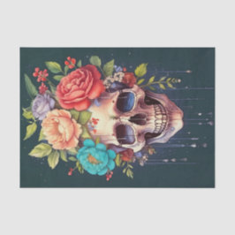 Papel De Seda Coroa de Pétalas & Lágrimas, Caveira & Florais de 