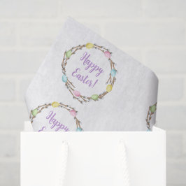 Papel De Seda Coroa de Salgueiro Com Ovos Coloridos Feliz Páscoa