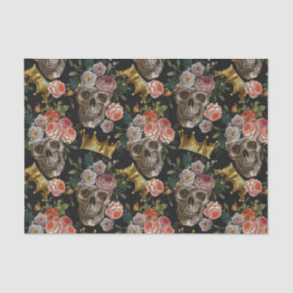Papel De Seda Coroa Dourada Caveira Rosas Vermelhas Gótico Hallo