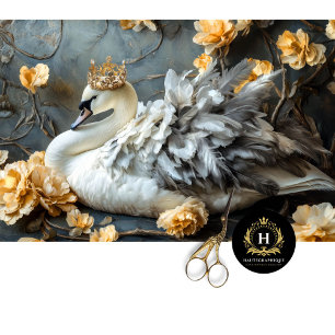 Papel De Seda Coroa Dourada Cisne Branco Régio Decoupage