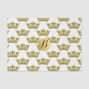 Papel De Seda Coroas de Monograma Real com Brilho Dourado Elegan