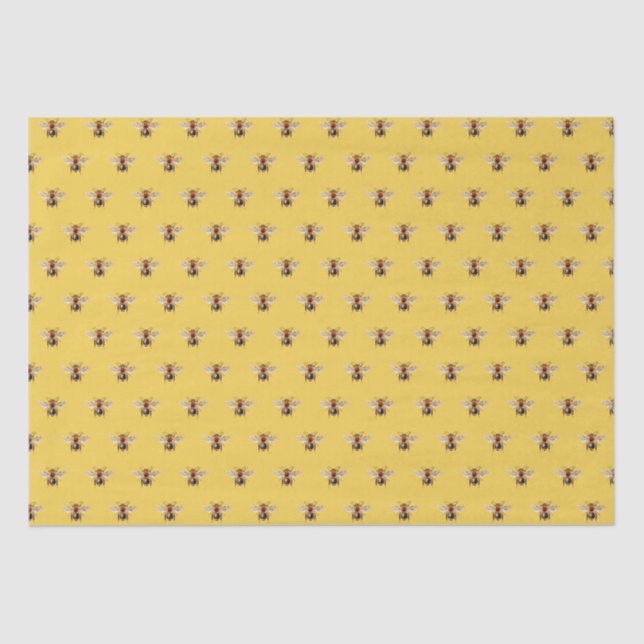 Papel De Seda Correto Padrão Moderno de Abelhas Amarelo (Frente )