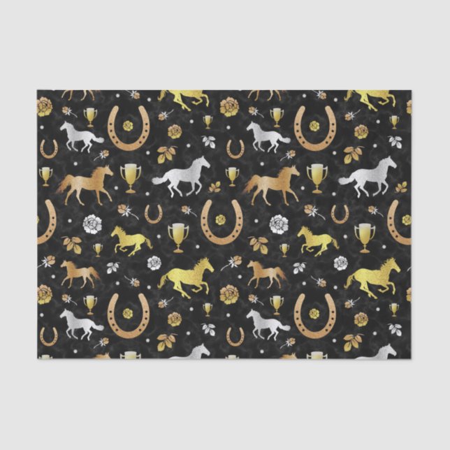 Papel De Seda Corrida de Cavalo Derby Day Party Black Dourado (Frente )