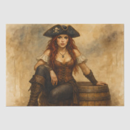 Papel De Seda Corsário Carmesim – Retrato de Mulher Pirata em Ba