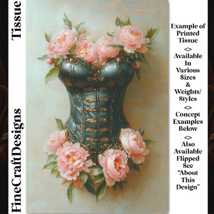 Papel De Seda Corset Steampunk & Peônias Rosas DF6R Decoupagem