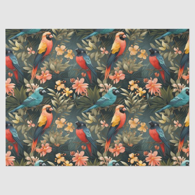 Papel De Seda Corte de Aves da Selva Floral Tropical (Frente )