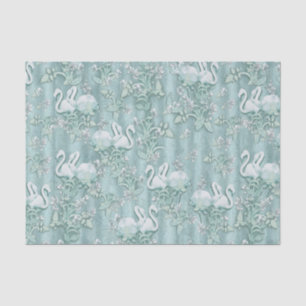 Papel De Seda Cortinas de seda verde-salva e flores flamingos