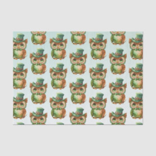 Papel De Seda Coruja em um padrão de chapéu verde