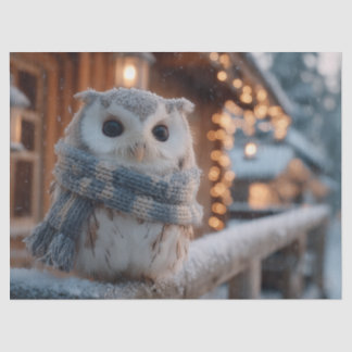 Papel De Seda Coruja fofa usando cachecol de inverno tricotado