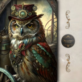 Papel De Seda Coruja Inventora Steampunk Caprichosa Vintage