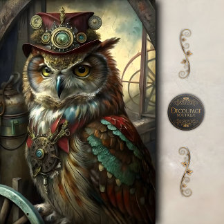 Papel De Seda Coruja Inventora Steampunk Caprichosa Vintage