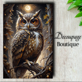 Papel De Seda Coruja Observadora da Lua Decoupage