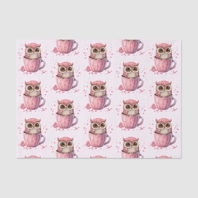 Papel De Seda Coruja rosa-branca em uma taça (Frente )